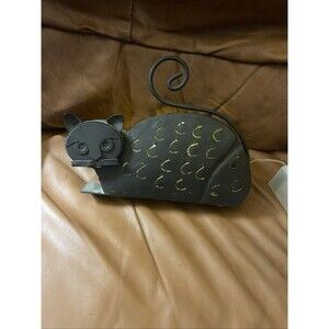 Galvanized Metal Kitty Cat Garden Tealight Candle Holder